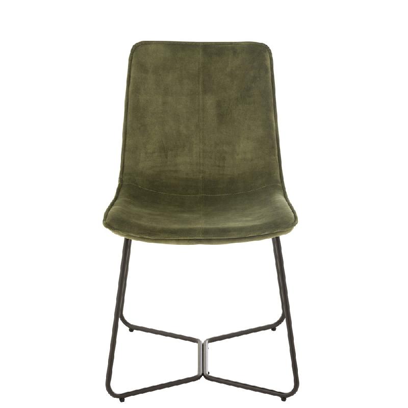 Chaise RATRI en velours vert olive - Piétement en métal noir - Style industriel - Dimensions L64 x H89 x P47 cm_1