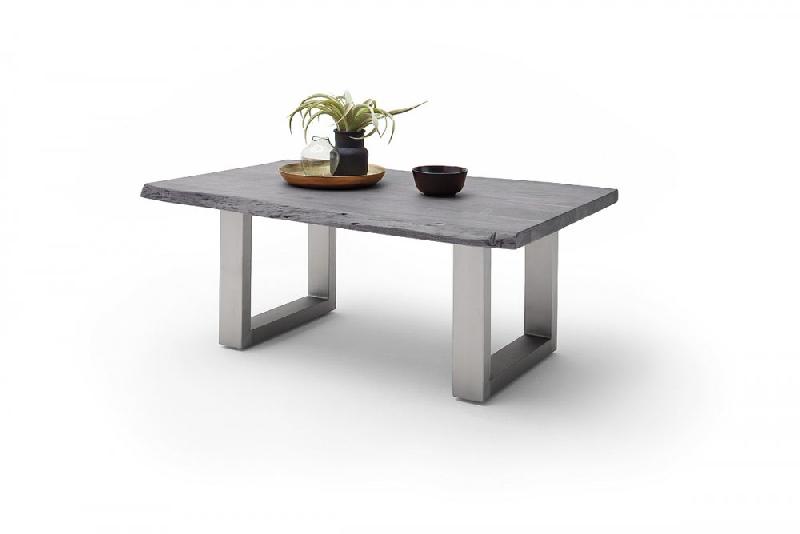 Table basse Claren - plateau en acacia laqué gris 110 cm - piétement U en acier brossé_1