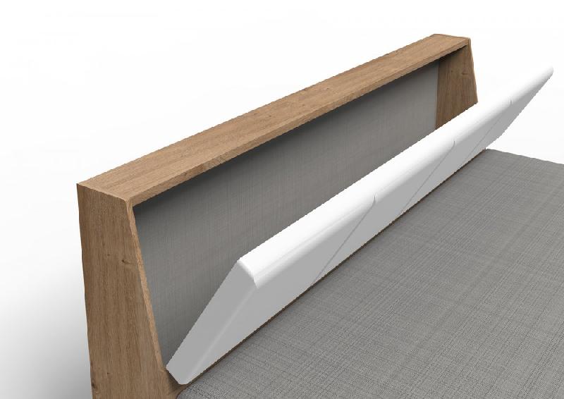 Lit coffre Vironi 160 x 200 cm blanc et chêne - Tête de lit cuir synthétique - Fabrication allemande_1