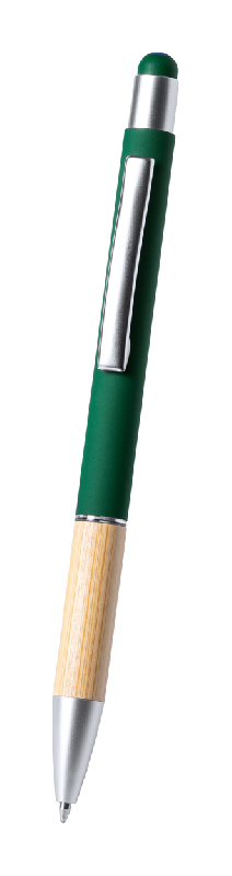 Stylo bille stylet en aluminium - poignée bambou - finition mate - encre bleue_1