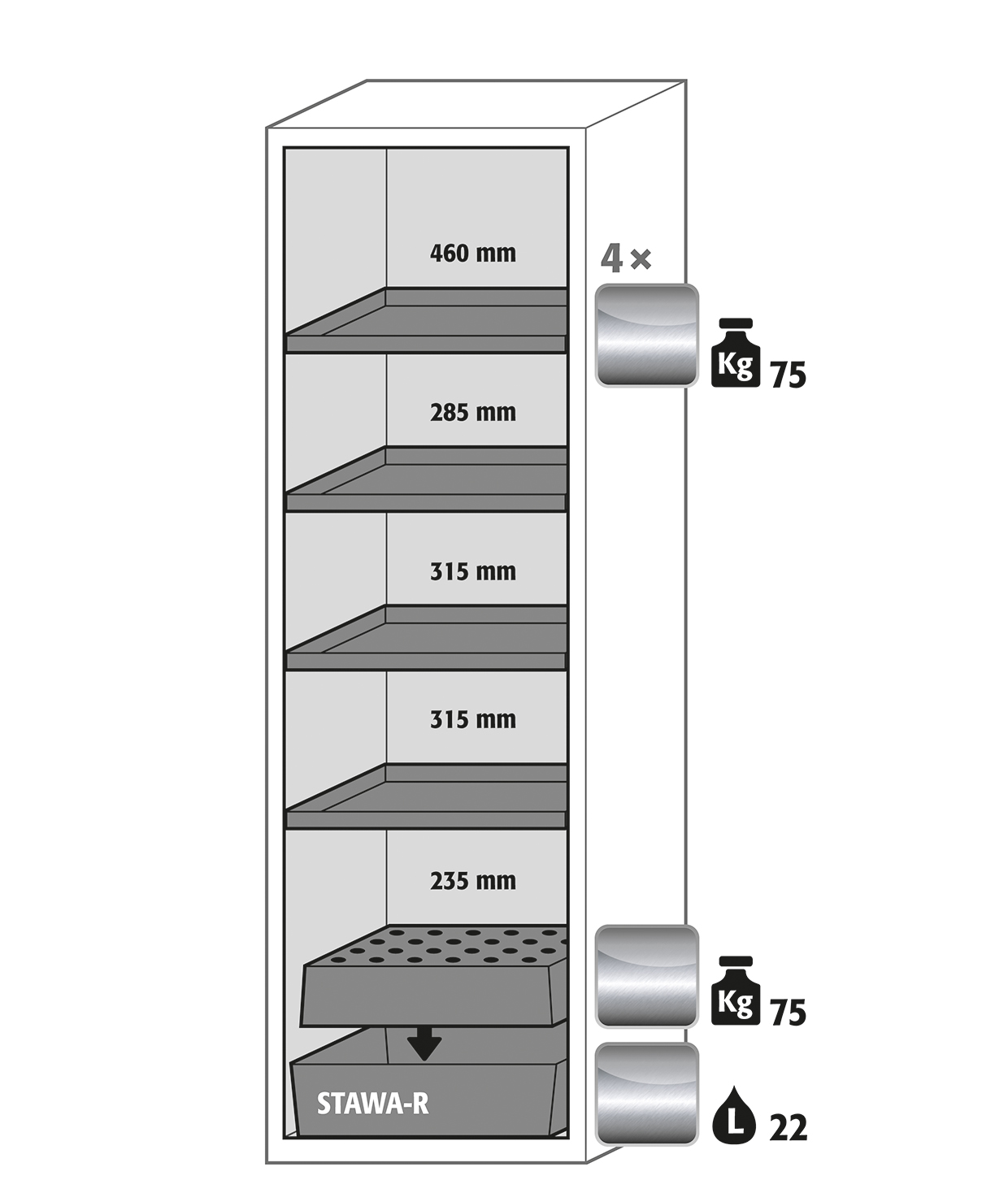 Armoire de sécurité S-CLASSIC-90 modèle S90.196.060.WDAS - Réf 30228-002-30258 - Type 90 pour substances inflammables selon NF EN 14470-1_1