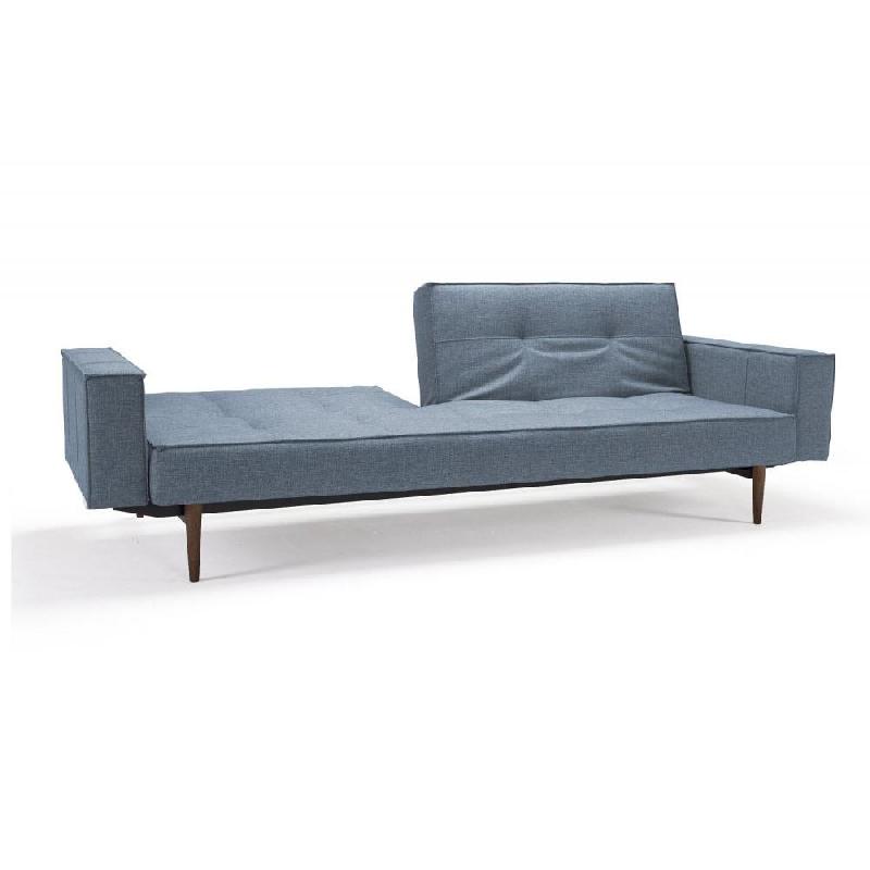 Canapé convertible Splitback Styletto avec accoudoirs - pieds fuseau chêne noyer - tissu Mixed Dance Light Blue_1