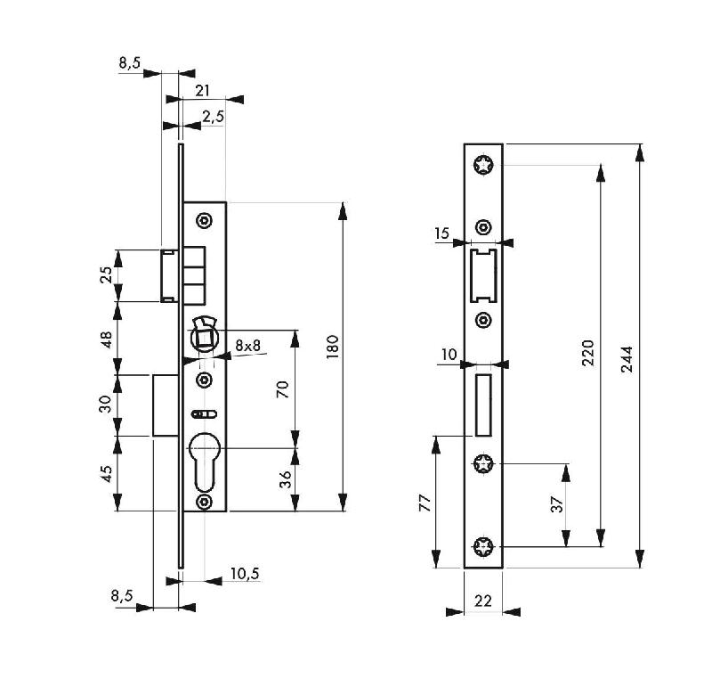 Serrure encastrable pour porte d'entrée - axe 10,5 - entraxe 70 - THIRARD - acier zingué_1