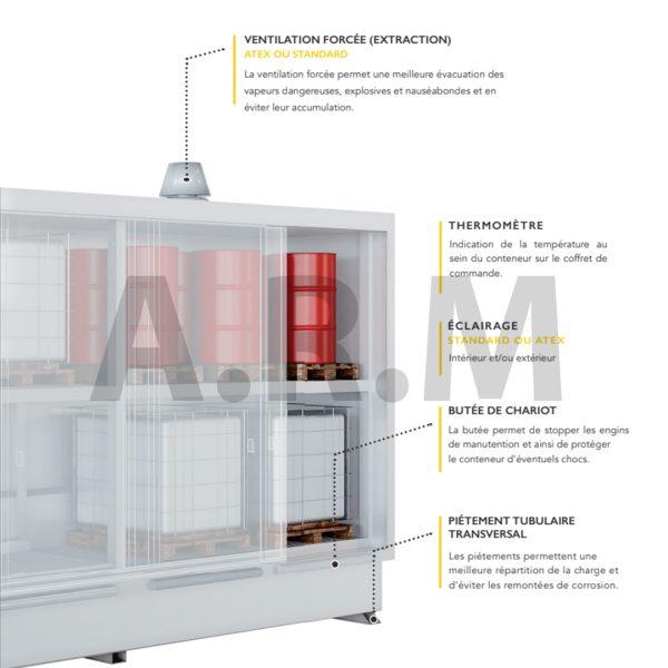 Conteneur équipé avec portes conçu pour le  stockage sur rétention de fûts, d'IBC et de petits contenants palettisés_1