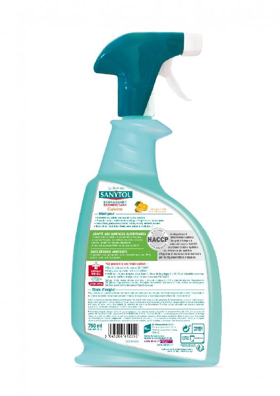 Dégraissant liquide désinfectant SANYTOL - 0,750 L - Parfum Orange - Sans rinçage - Adapté surfaces alimentaires_1
