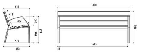 Banc public Modo-10 - 7 lames - 180 cm - aluminium anodisé ou peint en bleu_1