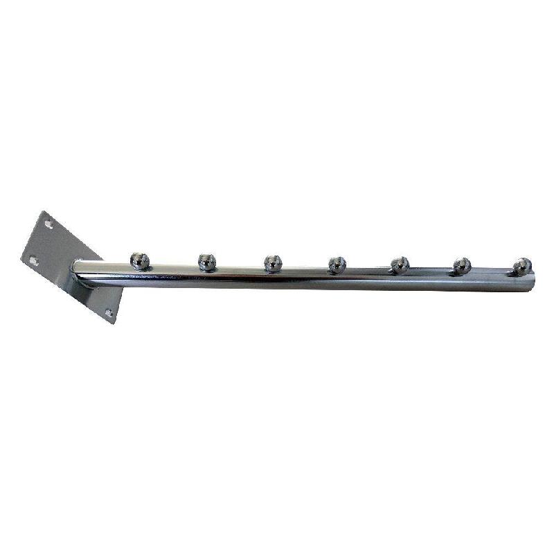 Bras incliné 36cm chromé pour fixation murale - longueur 36cm, tube rond 20mm avec 7 tenons arrêt cintres, finition chromé_1