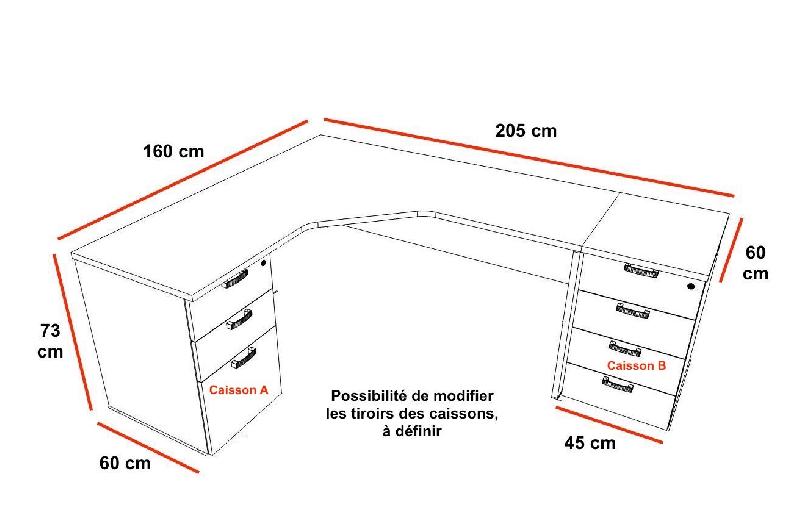 Bureau d'angle avec rangement K3 - Mobel Linea - Wenge, 4 tiroirs classiques, 3 tiroirs_1