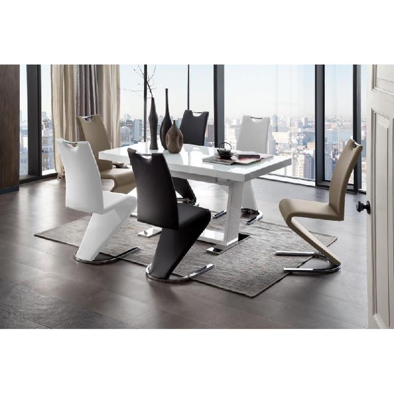 Lot de 2 chaises ALBI tissu cappuccino - piètement luge chrome - design chic_1
