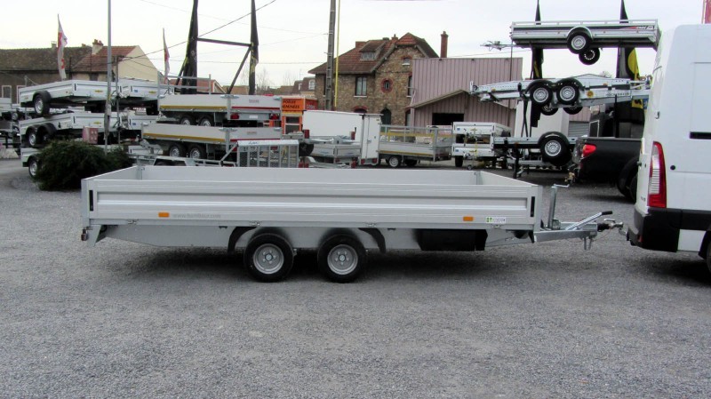 Remorque plateau Humbaur HN 204121 / HN 254121 - 2 essieux, roues surbaissées, ridelles alu, structure modulaire_1