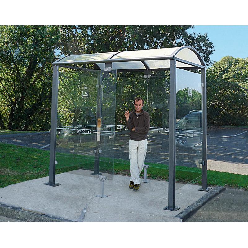 Abri fumeur classique / structure en aluminium / bardage en verre ...