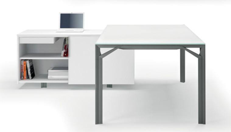 Bureau d'angle X8 avec plateau en verre - Officity. - Verre Blanc, Gauche_1