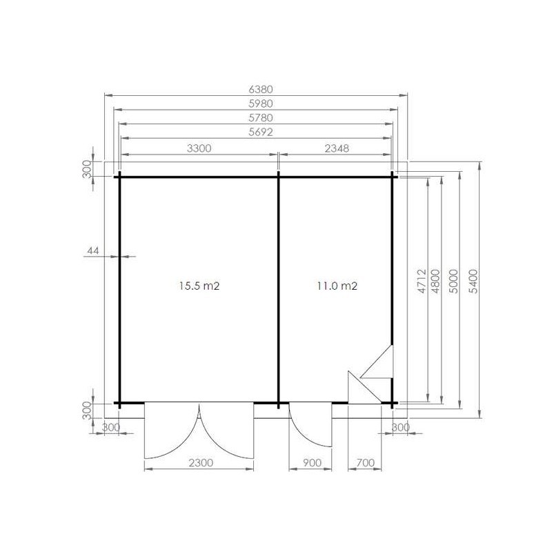 Garage simple bois / 30 m² / toit double pente / porte battante / 5.98 x 5 x 3.1 m_1