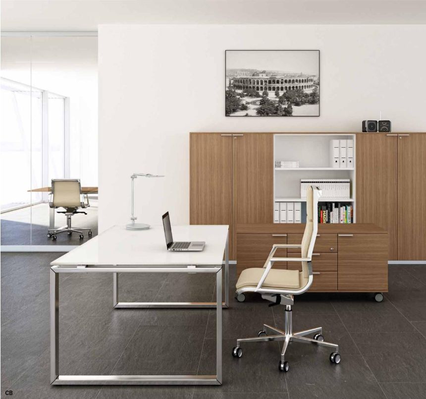 Loopy - Bureau de direction minimaliste en bois, verre et métal_1