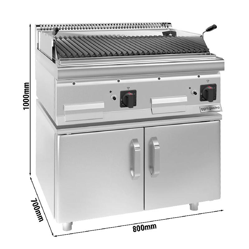 Grill à gaz à pierre de lave - 14 kW - Grille inclinable - Soubassement avec 2 portes   - Mario 700 | GGM -GLGK800-E-UBK800-E_1