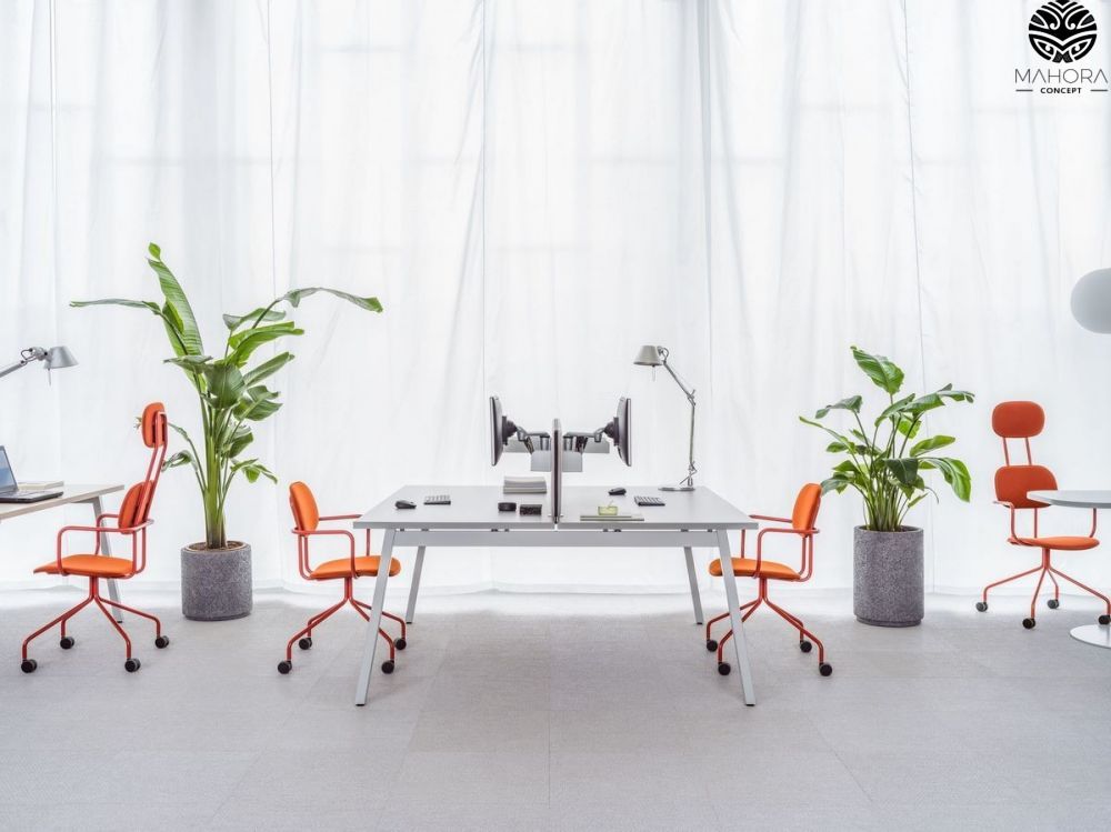 Ogi M - Bureau open space - Mahora - Plateau mélaminé - Pieds design en métal - Dimensions personnalisables_1