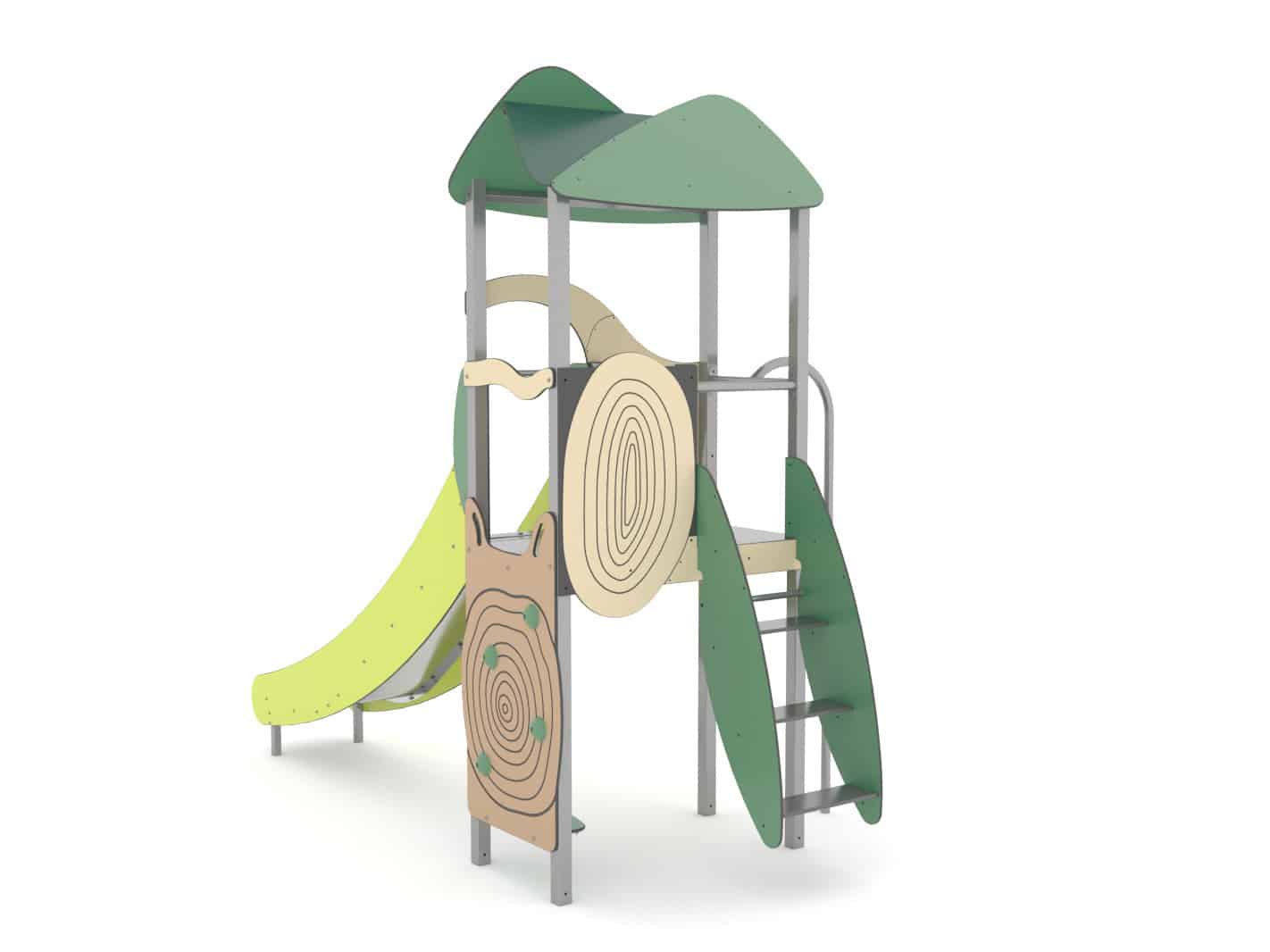 Structure multi-activités métallique Organik LD1OR1011 - Ludoparc - 1 tour avec ossature inox et habillage HPL_1