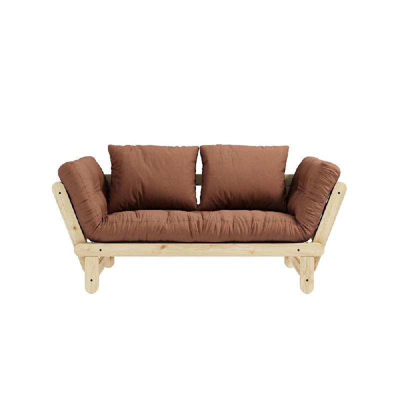 Banquette méridienne futon BEAT - Pin naturel - Tissu brun argile - Couchage 75x200 cm_1