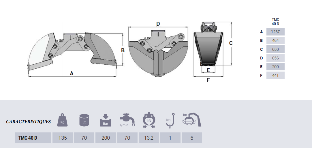 Bennes preneuses pour grues TMC40 D - Intermercato - ouverture 1,26 m - poids 135 kg_1