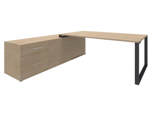 Bureau d'angle URBAN Manager neuf - L180 x P100 x H72,5 cm - console retour à gauche - pieds carbone - plateau imitation chêne clair_1