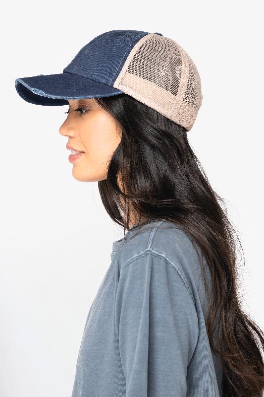 Casquette trucker écoresponsable effet déchiré unisexe - Native Spirit - coton biologique et polyester recyclé - Réf: NS027_1