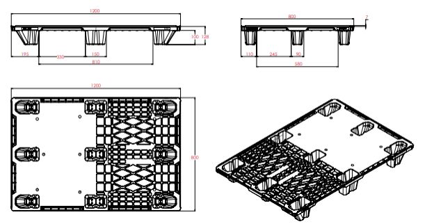 Palette plastique emboîtable - BLPG-805ECO - 1200x800x128 mm - PP/PEHD recyclé - Charge statique 1800 kg - Plateau ajouré_1