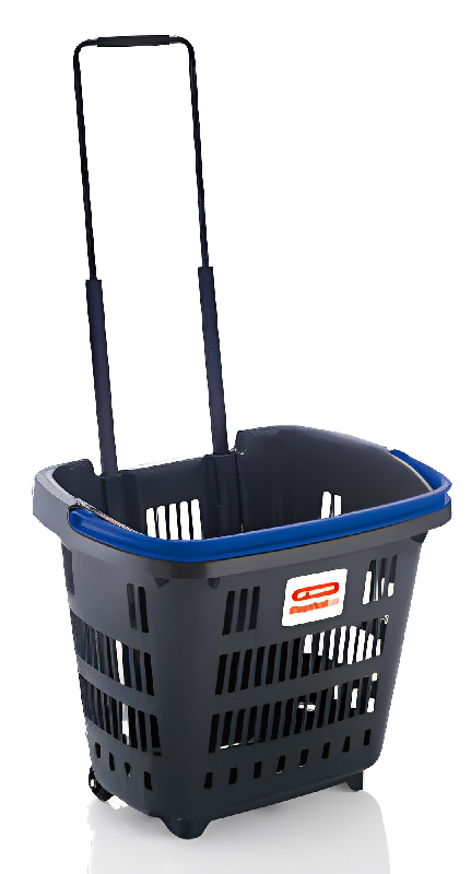 Panier à roulettes 34 litres - Anse en couleur - 2 roues - Capacité 25kg_1