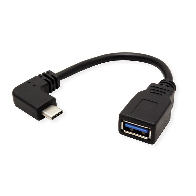 ROLINE Câble USB 3.2 Gen 1 type C coudé à 90° - A, M/F, noir, 0,15 m_1