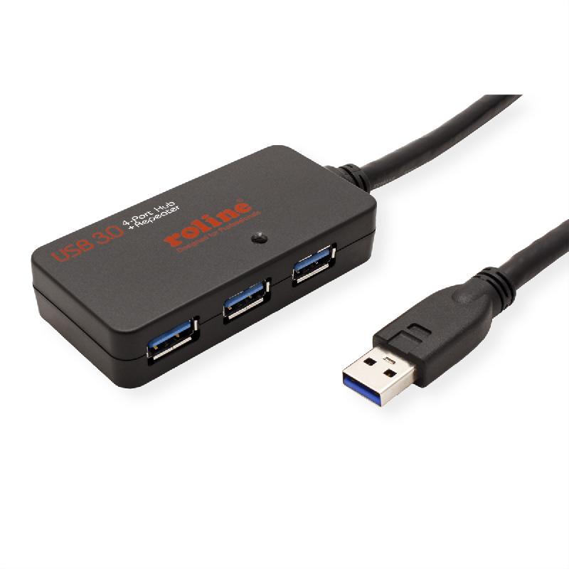 ROLINE Hub USB 3.2 Gen 1 4 ports avec Repeater, noir, 10 m_1