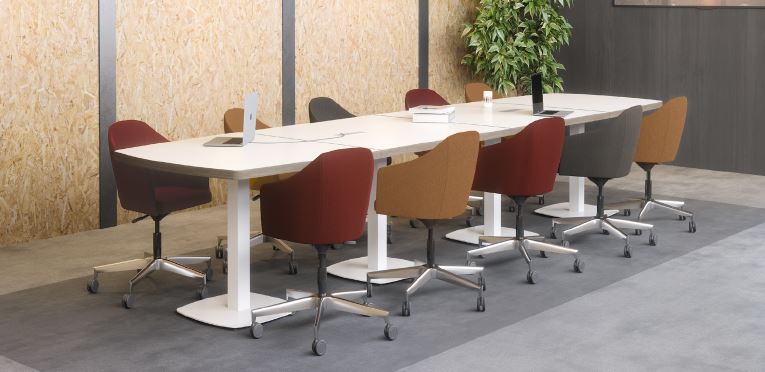 Table de réunion - Piètement métallique tulipe central - Tonneau direction - Plateau mélaminé double face - Haute qualité_1