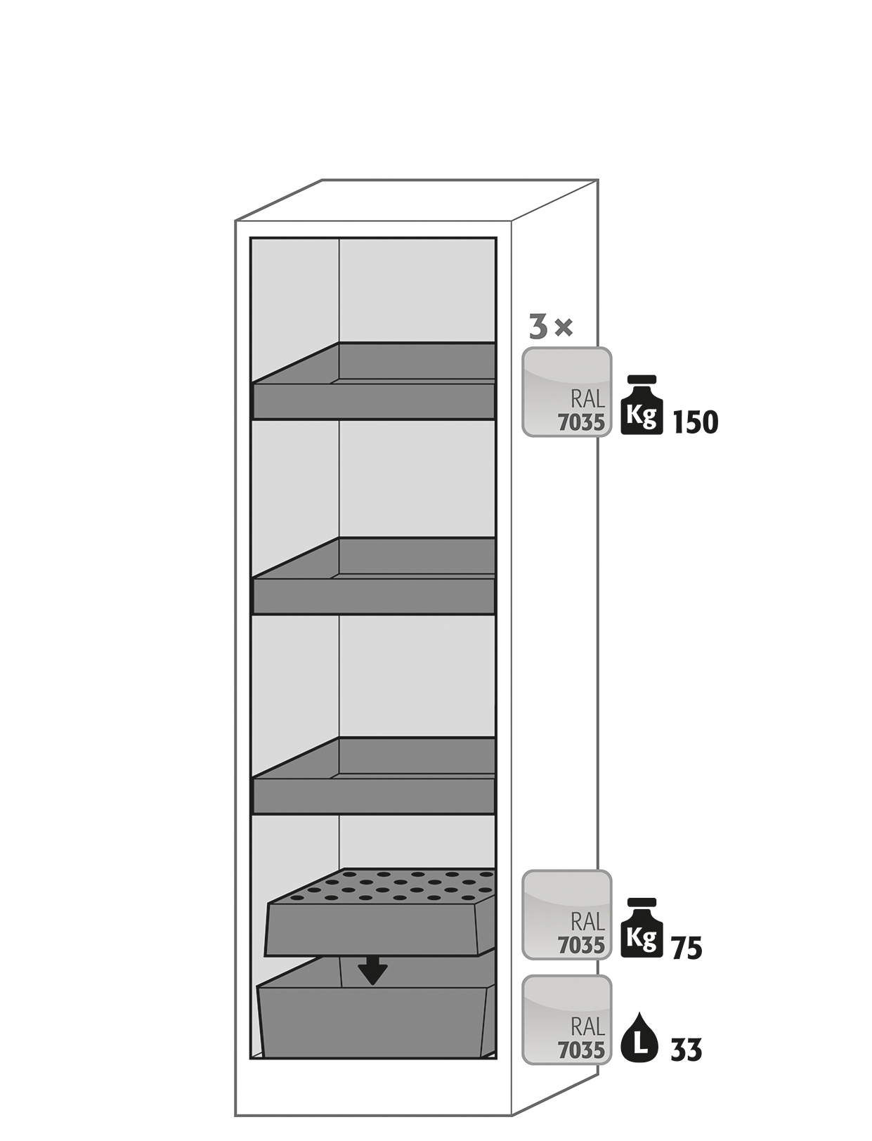 Armoire de sécurité Q-PEGASUS-90 - Modèle Q90.195.060.WDAC - Réf 30074-050-33606 - Type 90 avec portes battantes et certification NF EN 14470-1_1