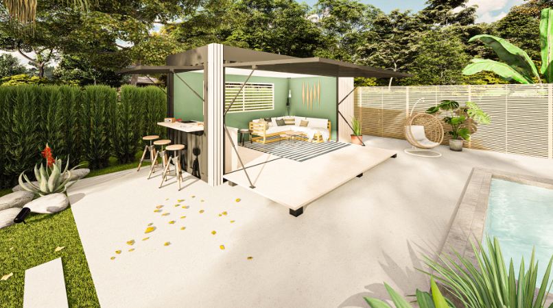 Espace de stockage ou sanitaire intégré dans un container 20 pieds