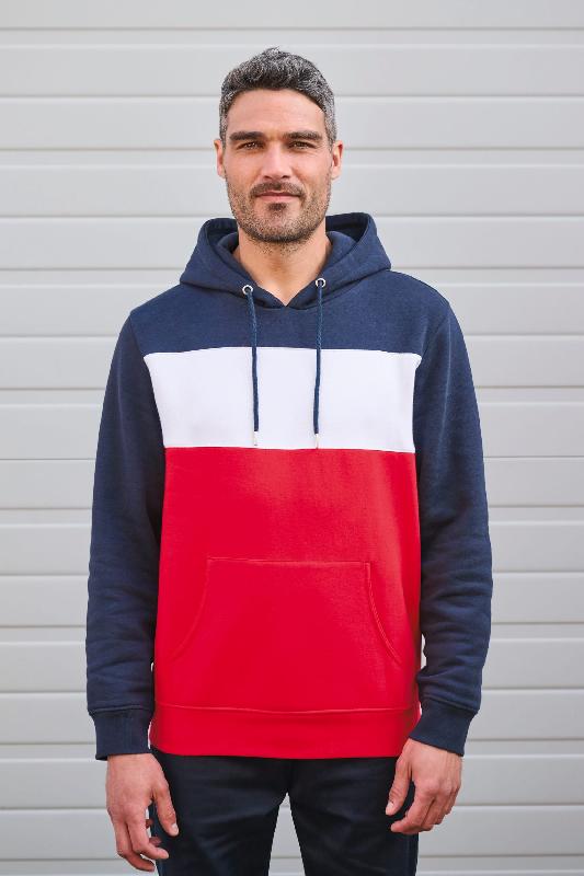 Sweat-shirt tricolore à capuche unisexe - Réf: K4016 - 80% coton, coupe ajustée, molleton gratté 3 fils_1