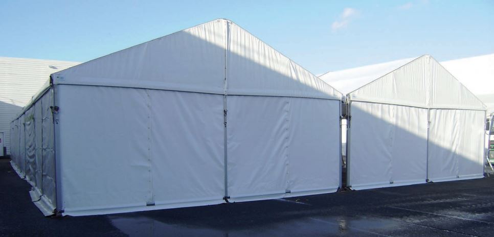 Tente de stockage fermée standard - structure fixe en aluminium - couverture unie - ancrage au sol avec platine - dimensions 15 x 8 x 2.30 m_1