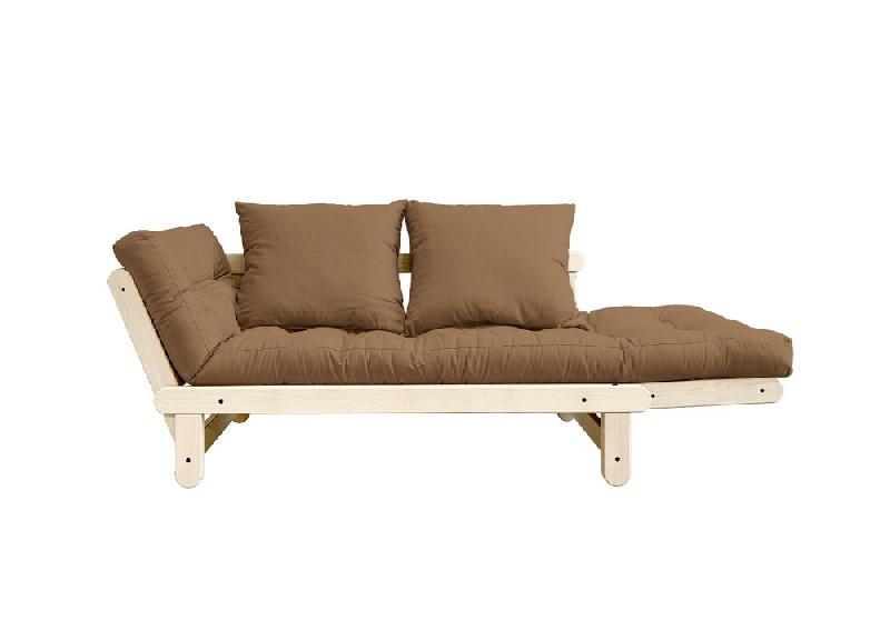 Banquette méridienne futon Beat - Pin naturel - Tissu coloris mocca - Couchage 75x200 cm - Marque Karup_1
