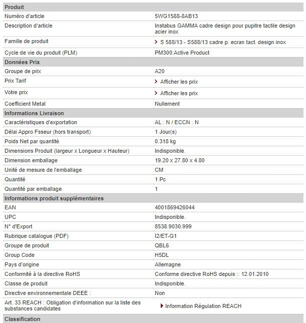 5wg1588-8ab13 - Écran tactile Siemens Aktieselskab - cadre design en acier inox - poids 0.318 kg_1