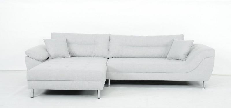 Canapé d'angle fixe gauche Tipix - Tissu Bergamo gris clair avec méridienne réversible et manchette relevable_1