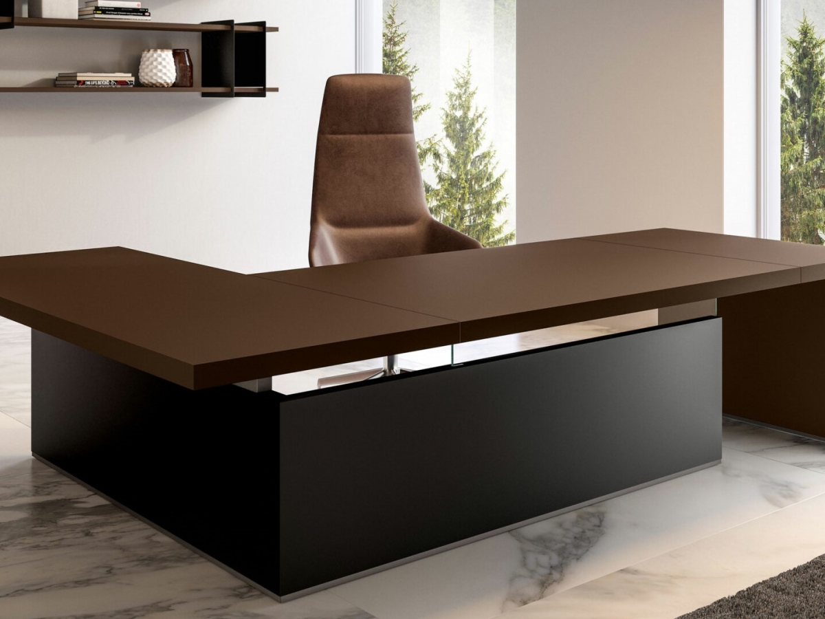 Bureau de direction intemporel et élégant - BOLD58 avec plateau épais et support en verre_1