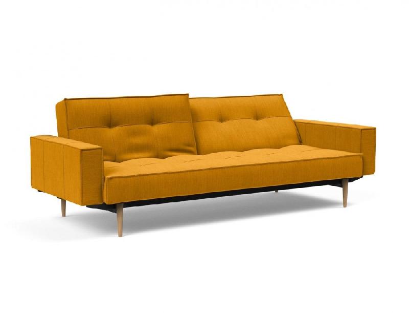 Canapé convertible Splitback Styletto avec accoudoirs - pieds fuseau chêne naturel - tissu Elegance Burned Curry - couchage 115x210cm_1