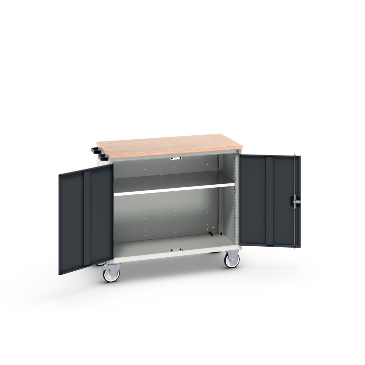 Desserte d'atelier Maintenance Verso - 1 tablette, portes et dessus multiplis - LxPxH : 1050x550x980 mm_0