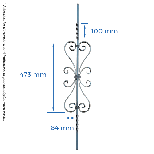 Barreau carré 12mm avec volutes et torsades H.950 x L.180 mm_1