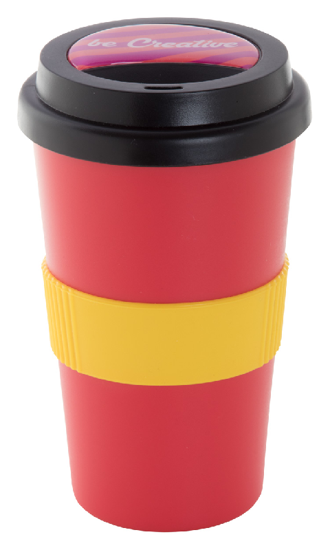 Mug thermos customisable - double parois en plastique avec couvercle bec verseur et grip en silicone - 400 ml_1