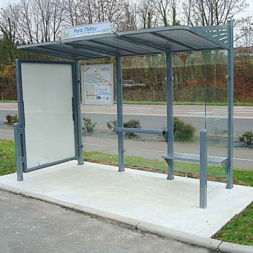 ABRI BUS CONVIVIALE / structure en acier /  bardage en acier / avec banquette et assis-debout / 300 X 220 CM_1