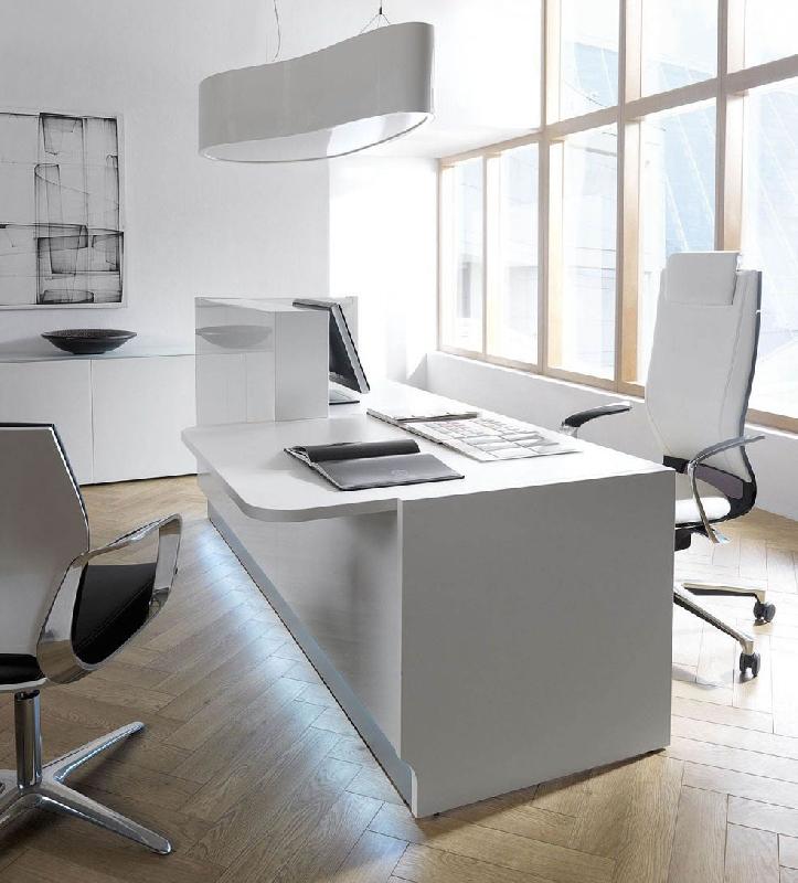 Banque d'accueil lumineuse droite série Linea avec accès PMR - MDD - Droite, Blanc_1