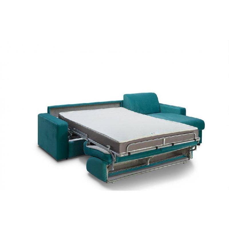 Canapé d'angle convertible MAESTRO - Velours bleu paon - Matelas 18 cm - Couchage 140 x 197 cm - Ouverture express_1