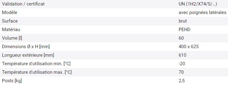 Fût en plastique avec couvercle pour le transport de marchandises dangereuses, 60 litres - 266134W_1