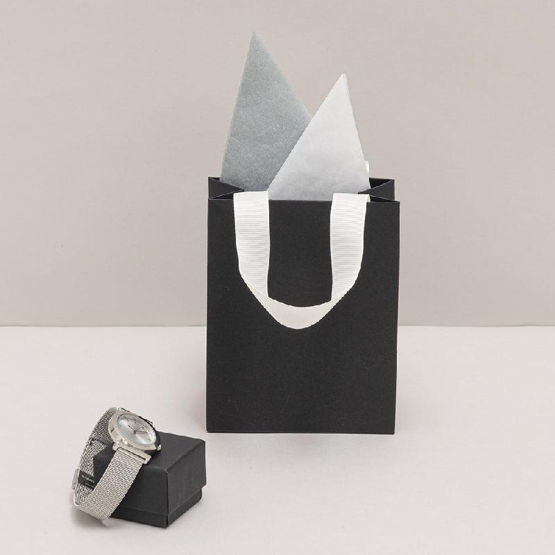 Sac luxe noir mat poignées ruban blanc naturel 11x6x14cm - par 12_1