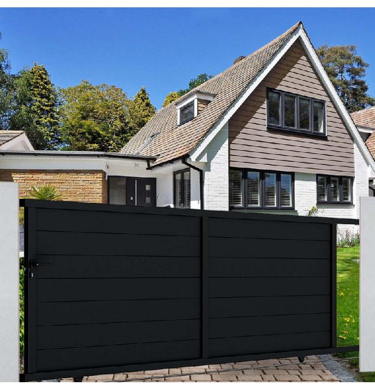 Portail coulissant aluminium Paris - design chic - gris anthracite RAL 7016_1