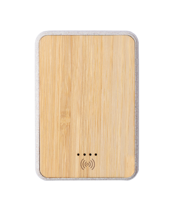 Powerbank USB en bambou et plastique de paille de blé - Batterie 5000 mAh avec chargeur sans fil intégré et 2 ports USB_1