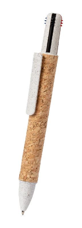 Stylo 4 couleurs - bille en plastique écologique et paille de blé - corps en liège naturel_1